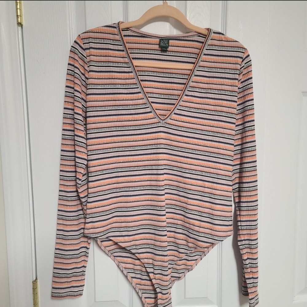 Wild Fable Striped V-Neck Long Sleeve Bodysuit